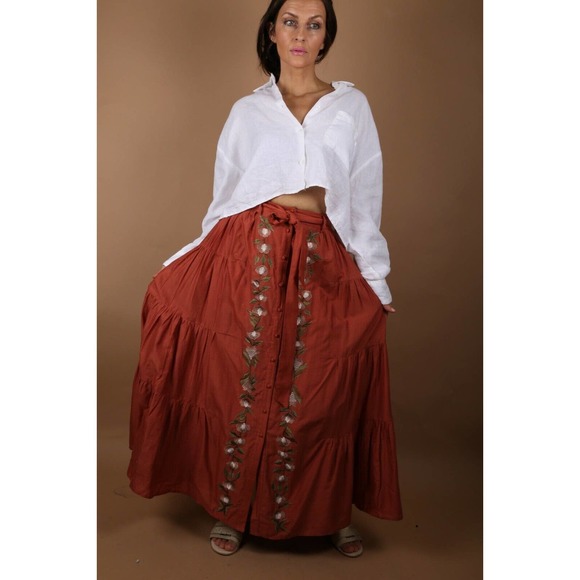 Embroidered Rust Maxi Skirt - Picture 10 of 12